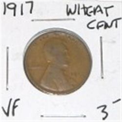 1917 WHEAT CENT RED BOOK VALUE IS $3.00+ *RARE EARLY VERY FINE GRADE* PENNY CAME OUT OF SAFE BOX!!