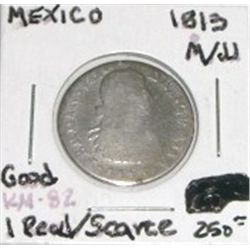 1813 M/JJ MEXICO 1 REALES SILVER COIN WORLD BOOK VALUE IS $250.00+EXTREMELY RARE & SCARCE GOOD GRADE