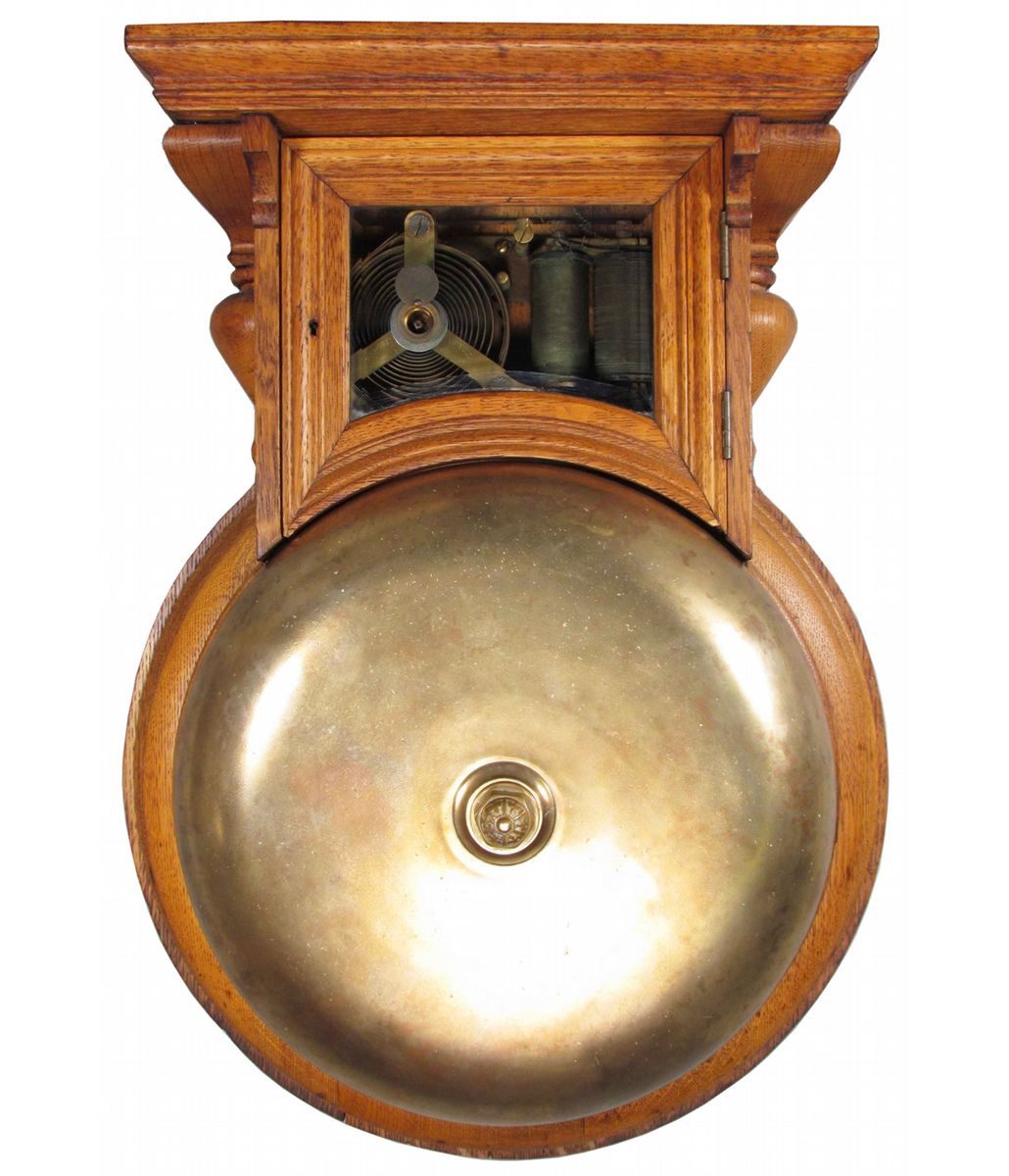 Gamewell Oak and Brass Gong Fire Bell