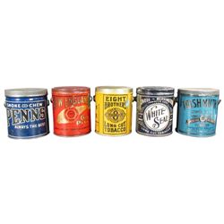 Five Tin Tobacco Pails