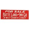 Image 1 : Butte Land and Inv. Co. Embossed Tin Sign