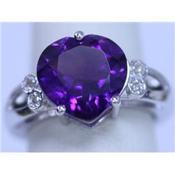 26.00 CTW AMETHYST AND DIAMOND RING .925 STERLING SILVE