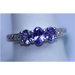 13.75 CTW TANZANITE AND DIAMOND RING .925 STERLING SILV