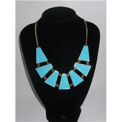 245CTW 7-SLABS SKY BLUE BRASS NECKLACE;18INCH