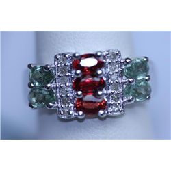 18.60 CTW ORANGE SAPPHIRE AND DIAMOND RING .925 STERLIN