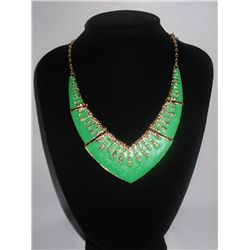 306CTW GREEN VINTAGE BRASS NECKLACE;18INCH