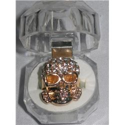 20CTW CZ SKULL ADJUSTABLE BRASS RING
