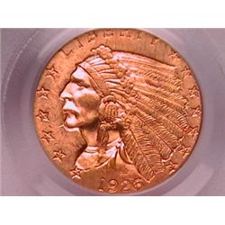 1926 $2 1/2 Gold Indian MS63 PCGS. Extremely Rare in This Grade