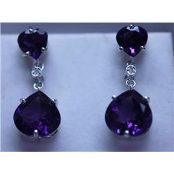 32.60 CTW AMETHYST AND DIAMOND EARRINGS .925 STERLING S