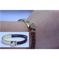 HALF BRASS HALF ROPED BROWN LEATHER BRACELET