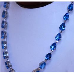 118.5 CTW BLUE TOPAZ PEARSHAPE NECKLACE .925 STERLING S