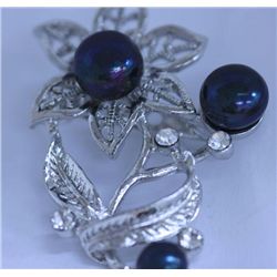 BLACK PEARL AND CZ BROOCH