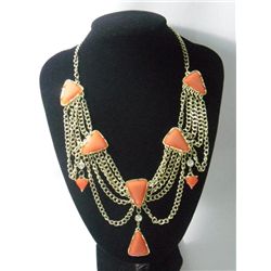 550CTW ORANGE CURTAIN BRASS NECKLACE;