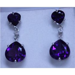 31.55 CTW AMETHYST AND DIAMOND EARRINGS .925 STERLING S