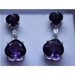 31.45 CTW AMETHYST AND DIAMOND EARRINGS .925 STERLING S