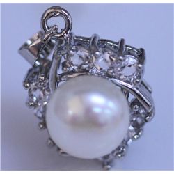 WHITE PEARL AND CZ PENDANT