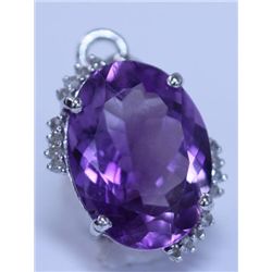 15.20 CTW AMETHYST AND DIAMOND PENDANT .925 STERLING SI