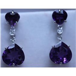 33.95 CTW AMETHYST AND DIAMOND EARRINGS .925 STERLING S