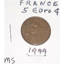 1999 FRANCE 5 EURO CENT COIN *RARE MS HIGH GRADE* COIN CAME OUT OF PRIVATE EURO COIN COLLECTION!!