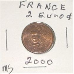 2000 FRANCE 2 EURO CENT COIN *RARE MS HIGH GRADE* COIN CAME OUT OF PRIVATE EURO COIN COLLECTION!!