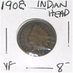 1908 INDIAN HEAD PENNY RED BOOK VALUE IS $8.00+ *NICE EARLY VERY FINE GRADE COIN*!! PENNY CAME OUT O