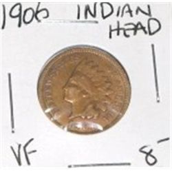 1906 INDIAN HEAD PENNY RED BOOK VALUE IS $8.00+ NICE EARLY VERY FINE GRADE COIN PENNY OUT OF SAFE