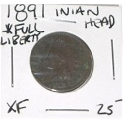 1891 INDIAN HEAD PENNY RED BOOK VALUE IS $25.00+ *RARE EXTRA FINE GRADE COIN*!! PENNY CAME OUT OF SA