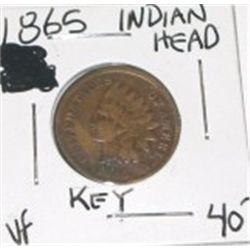 1865 INDIAN HEAD PENNY RED BOOK VALUE IS $40.00+ *RARE KEY DATE VERY FINE GRADE*!!