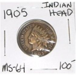 1905 INDIAN HEAD PENNY RED BOOK VALUE IS $100.00+ *RARE MS-64 HIGH GRADE*!! PENNY CAME OUT OF SAFE!!