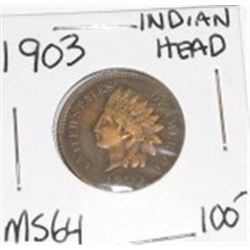 1903 INDIAN HEAD PENNY RED BOOK VALUE IS $100.00+ *RARE MS-64 HIGH GRADE*!! PENNY CAME OUT OF SAFE!!