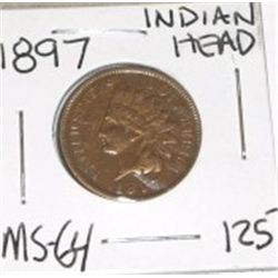 1897 INDIAN HEAD PENNY RED BOOK VALUE IS $125.00+ *RARE MS-64 HIGH GRADE*!! PENNY CAME OUT OF SAFE!!