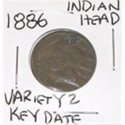 1886 VARIETY 2 INDIAN HEAD PENNY *RARE EARLY KEY DATE COIN*!! PENNY CAME OUT OF SAFE!!
