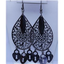 26.05 CTW BLACK STEEL DANGLING EARRING