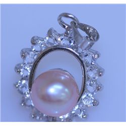 16.90 CTW PEACH PEARL AND CZ PENDANT