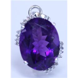 14.80 CTW AMETHYST AND DIAMOND PENDANT .925 STERLING SI