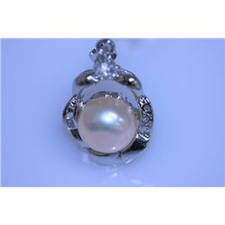 14.50 CTW PEACH PEARL AND CZ PENDANT