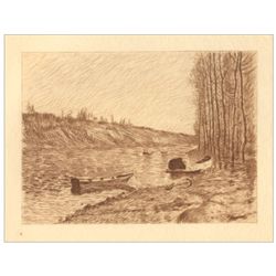 Alfred Sisley etching "La Seine a Moret"