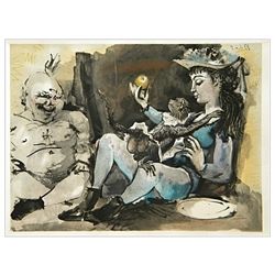 Pablo Picasso lithograph (Woman, Clown and Monkey)