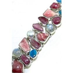 Rhodochrosite, Peal & Rainbow Moonstone Bracelet