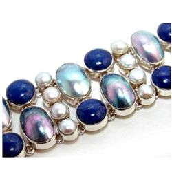 Blister Pearl, Pearl & Lapis Lazuli Bracelet