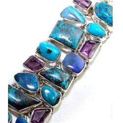 Azurite, Turquoise & Amethyst Bracelet