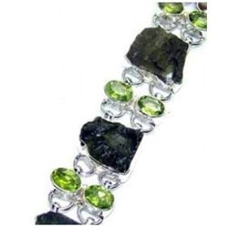 Moldavite and Peridot Bracelet