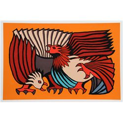 Victor Delfin, Orange Fighting Cocks, Serigraph