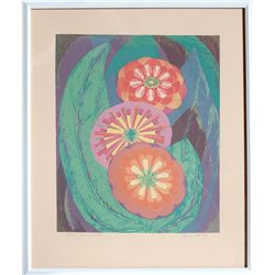 Janet Mustin, Zinnia Wheels, Serigraph