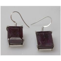 Natural 10.58 g Ruby Emerald Cut .925 Sterling Earrings