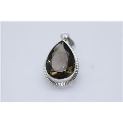 NATURAL 30.00 CTW SMOKY TOPAZ PEAR CUT PENDANT .925 STE