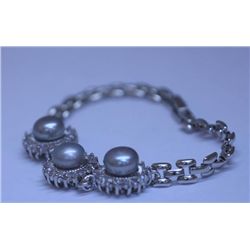 GRAY PEARL AND CZ BRACELET