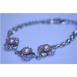 PEACH PEARL AND CZ BRACELET