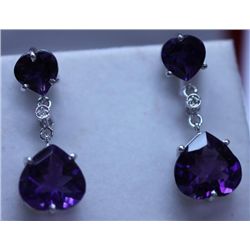 33.40 CTW AMETHYST AND DIAMOND EARRINGS .925 STERLING S