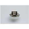 NATURAL 22.20 CTW SMOKY TOPAZ SQUARE CUT RING .925 STER